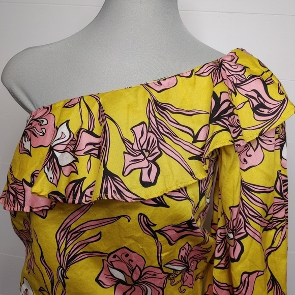 ZARA floral ruffle one shoulder bodysuit S - Picture 4 of 16